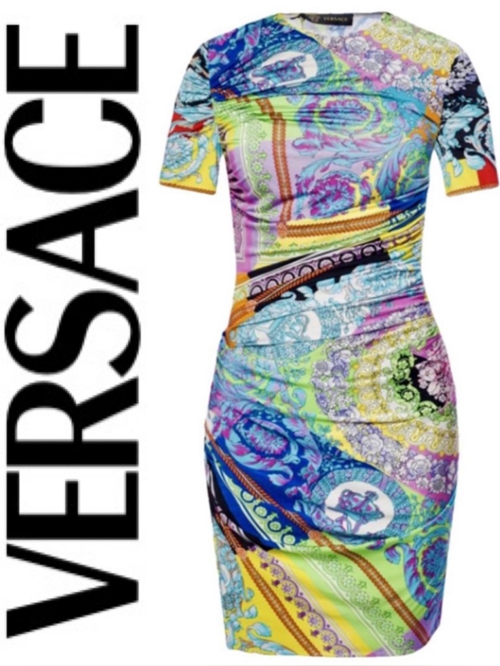 Versace Baroque Technicolor Ruched Dress